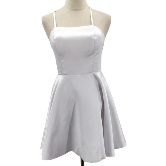 PARTY DRESS 2 XS white satin backless lace up bride bachelorette mini NEW B151 - Picture 1 of 8